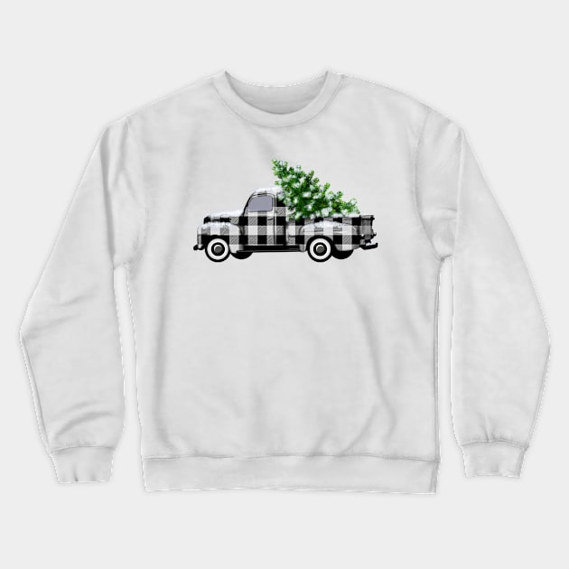 Black and White Buffalo Plaid Vintage Truck with Pine Tree Crewneck Sweatshirt by CheriesArt